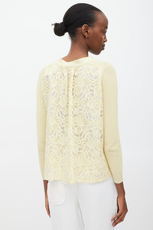 Sacai Luck Yellow & White Cotton Floral Eyelet Cardigan