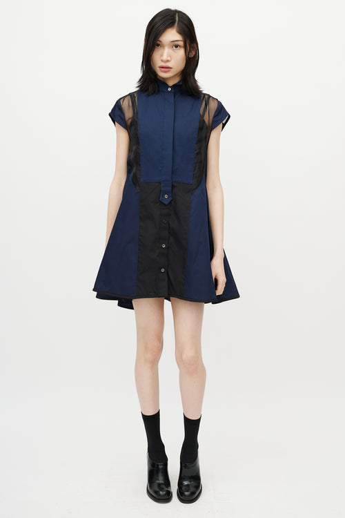 Sacai Navy & Black Ruffled Mesh Dress