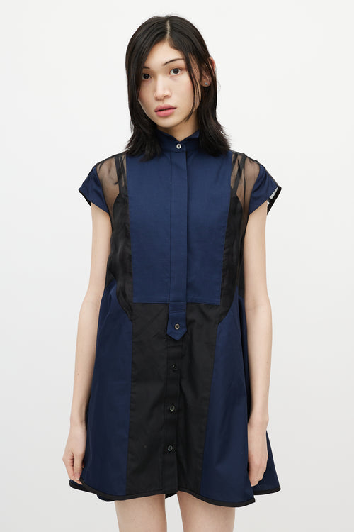 Sacai Navy & Black Ruffled Mesh Dress