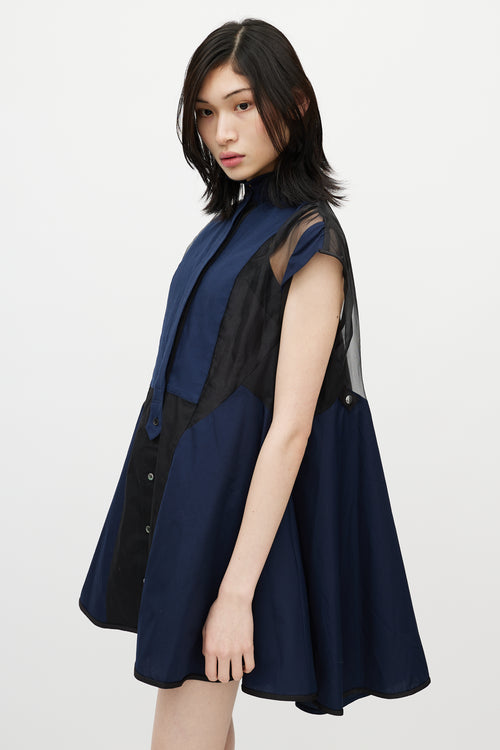 Sacai Navy & Black Ruffled Mesh Dress