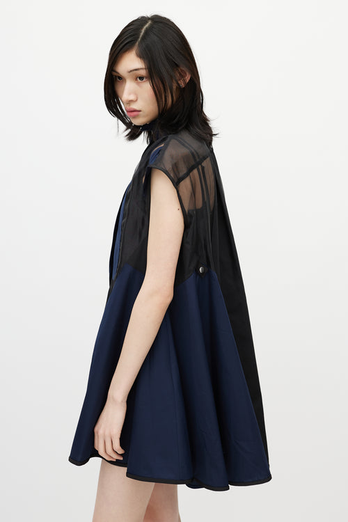 Sacai Navy & Black Ruffled Mesh Dress