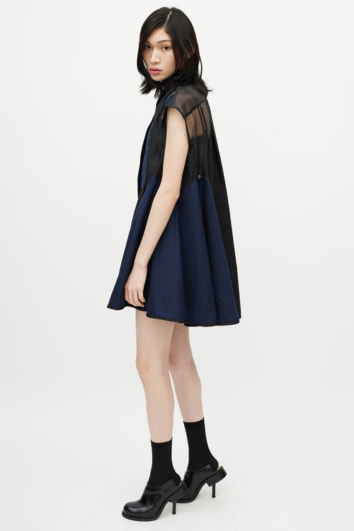 Sacai Navy & Black Ruffled Mesh Dress