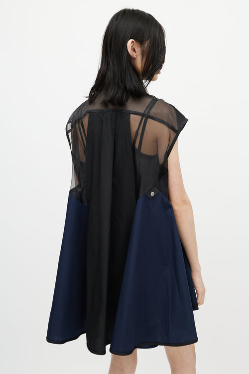 Sacai Navy & Black Ruffled Mesh Dress