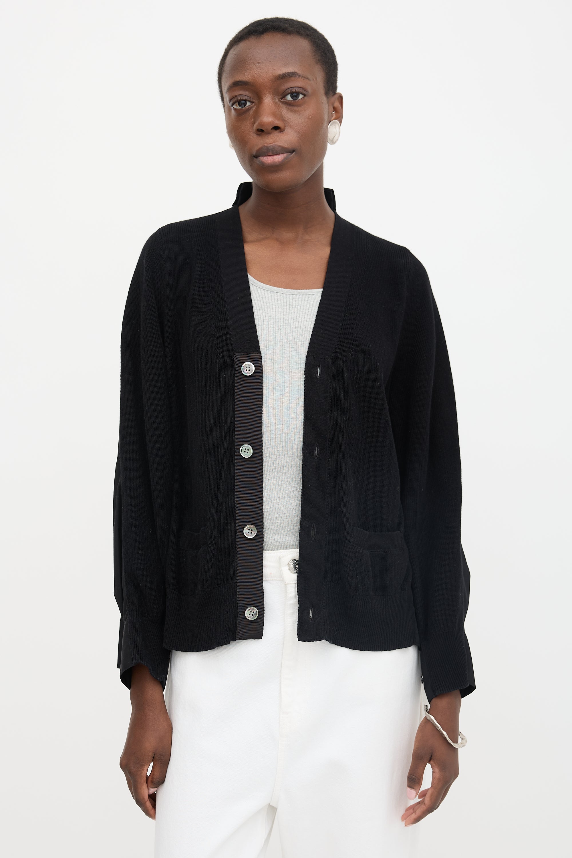 Sacai Poplin & Knit Cardigan