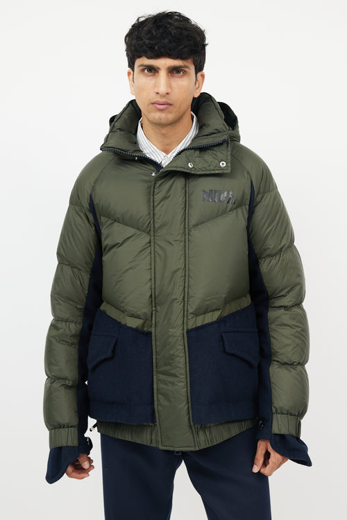 Sacai X Nike Green & Navy Down Puffer