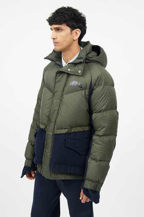 Sacai X Nike Green & Navy Down Puffer