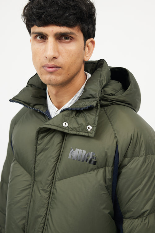 Sacai X Nike Green & Navy Down Puffer