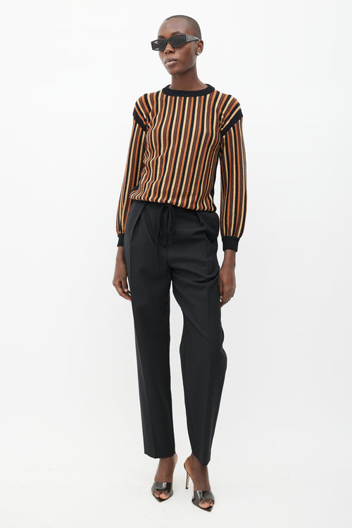 Saint Laurent 1980s Brown & Black Stripe Drawstring Sweater