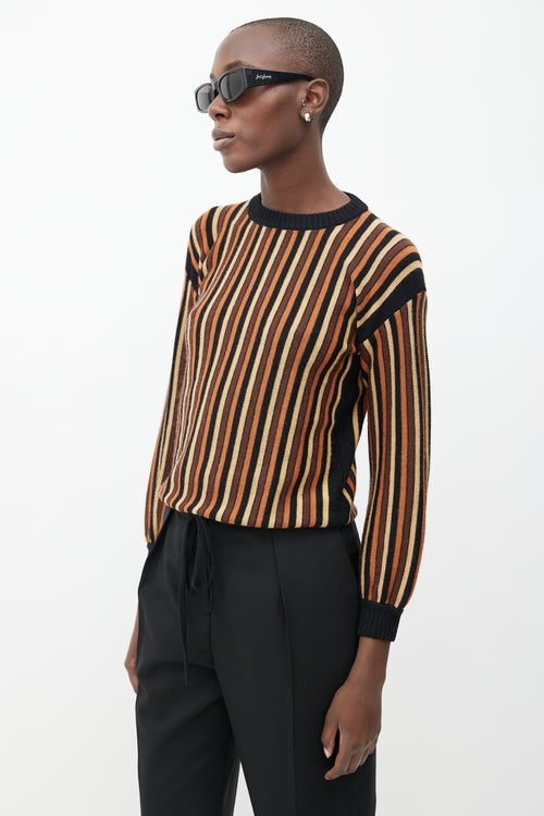 Saint Laurent 1980s Brown & Black Stripe Drawstring Sweater