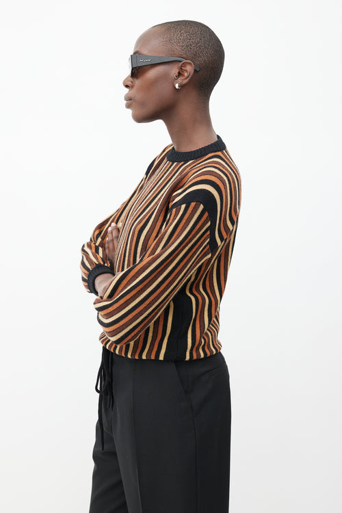 Saint Laurent 1980s Brown & Black Stripe Drawstring Sweater