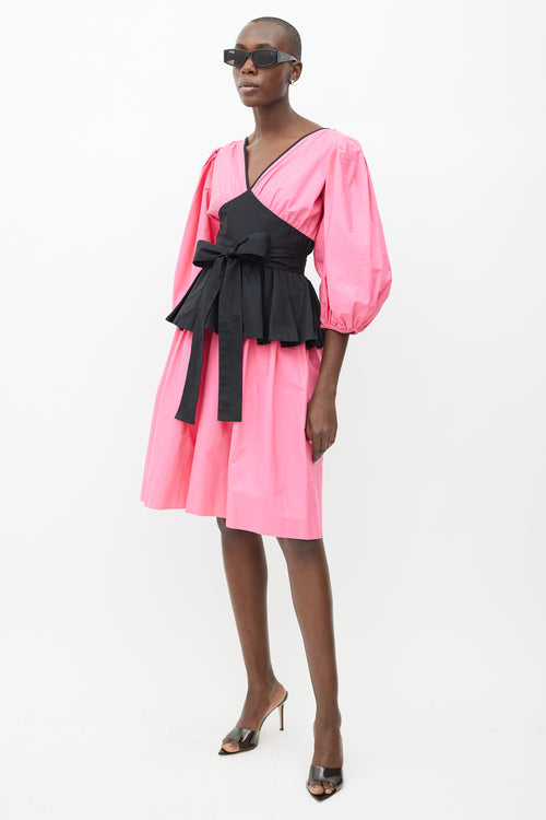 Saint Laurent 1980s Pink & Black Puff Midi Dress