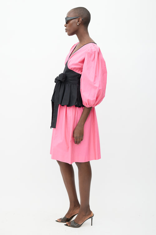 Saint Laurent 1980s Pink & Black Puff Midi Dress