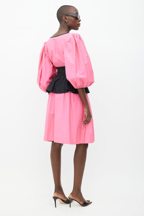 Saint Laurent 1980s Pink & Black Puff Midi Dress