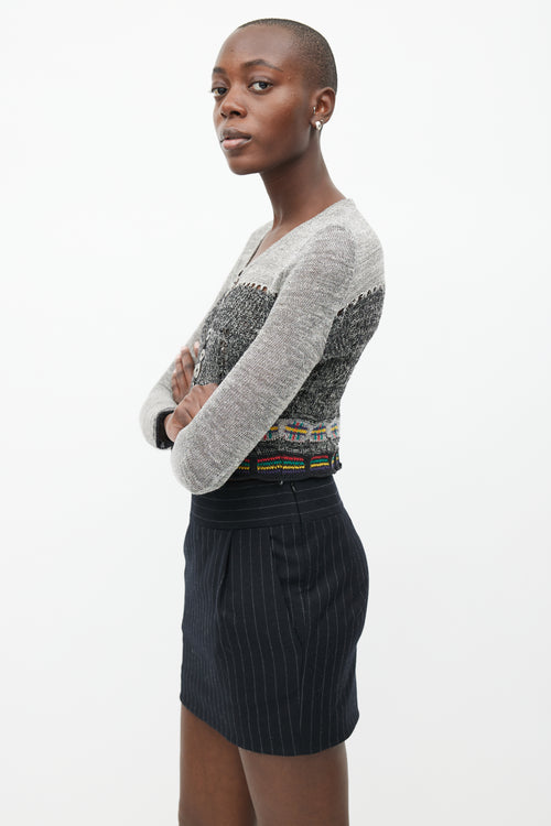 Saint Laurent 1990s Grey & Multi Knit Cardigan
