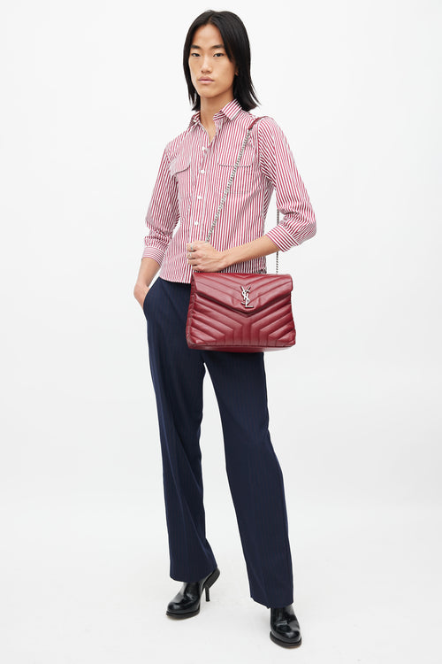 Saint Laurent 2017 Maroon & Silver Medium Loulou Shoulder Bag