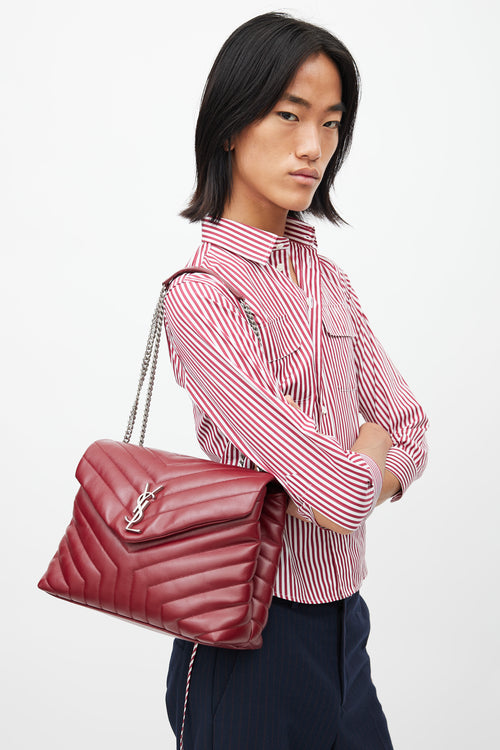 Saint Laurent 2017 Maroon & Silver Medium Loulou Shoulder Bag