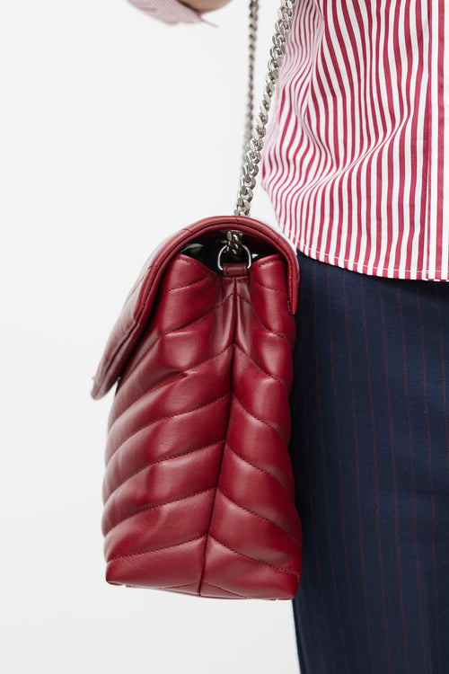 Saint Laurent 2017 Maroon & Silver Medium Loulou Shoulder Bag
