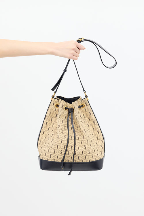 Saint Laurent 2019 Beige & Black Canvas Monogram Bucket Bag
