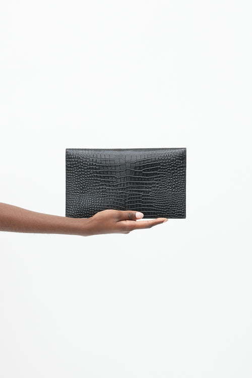 Saint Laurent 2019 Black & Silver Embossed Leather Uptown Clutch