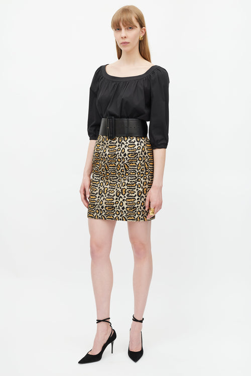 Saint Laurent Beige & Black Metallic Skirt
