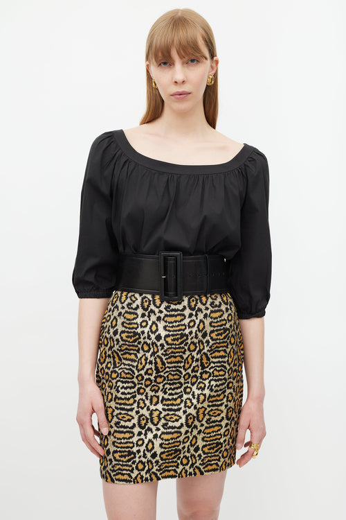Saint Laurent Beige & Black Metallic Skirt
