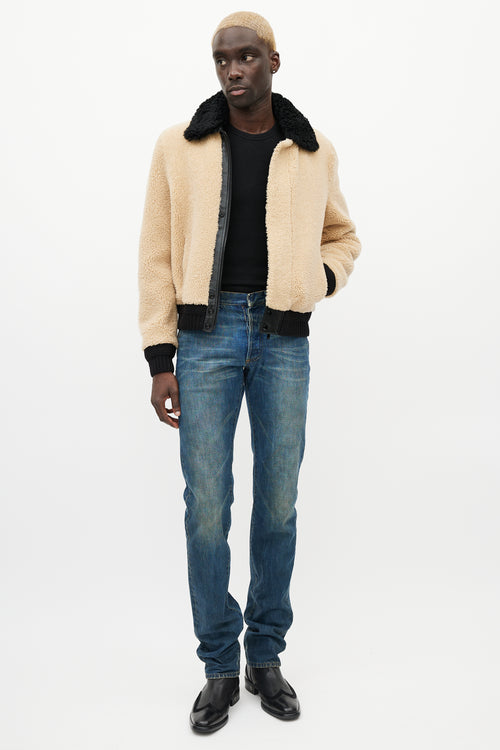 Saint Laurent Beige & Black Shearling Jacket