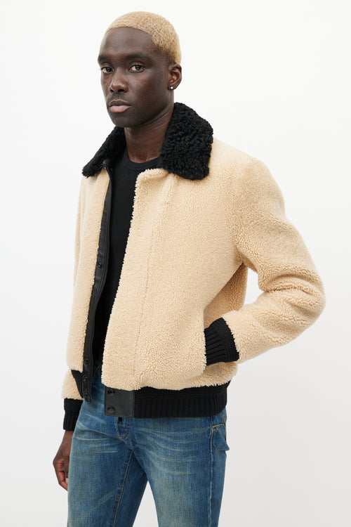 Saint Laurent Beige & Black Shearling Jacket
