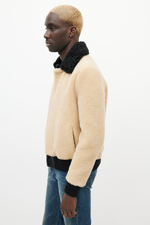 Saint Laurent Beige & Black Shearling Jacket