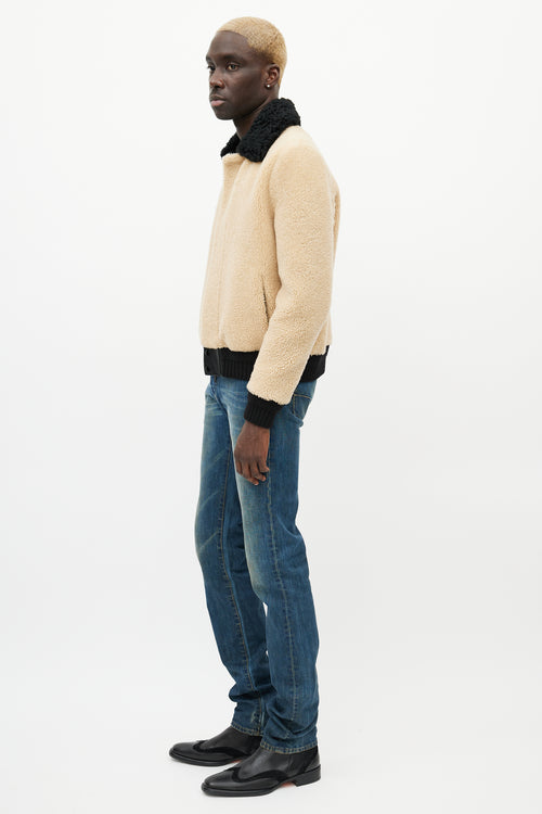 Saint Laurent Beige & Black Shearling Jacket