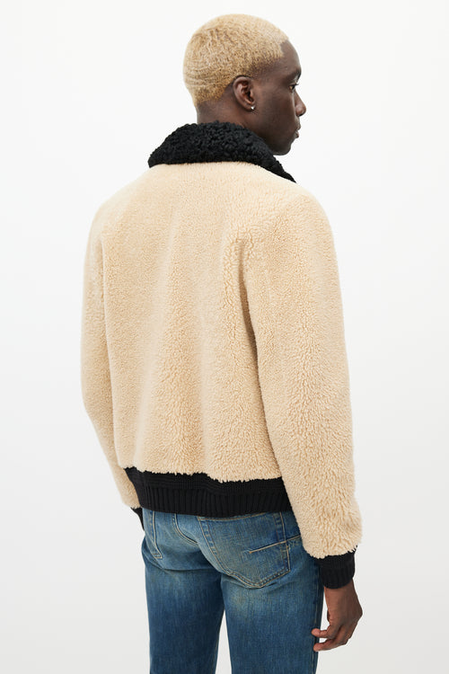 Saint Laurent Beige & Black Shearling Jacket