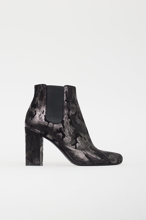 Saint Laurent Black & Silver Camo Chelsea Boot