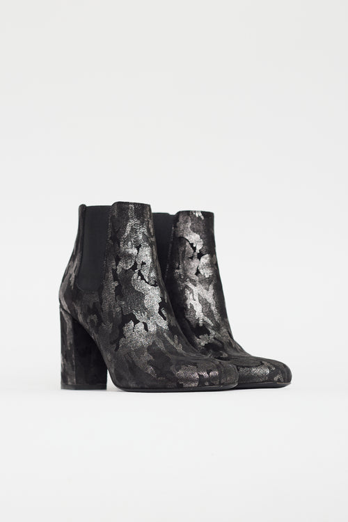 Saint Laurent Black & Silver Camo Chelsea Boot