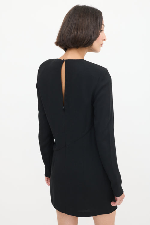 Saint Laurent Black Asymmetrical Pleated Midi Dress