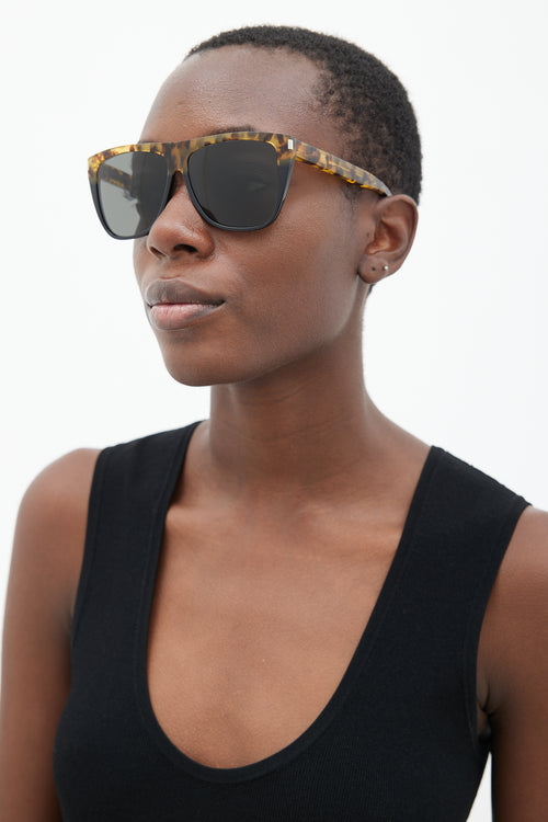 Saint Laurent Black & Brown SL1 Oversized Square Sunglasses