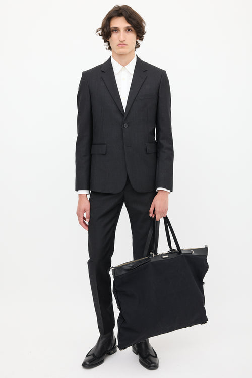 Saint Laurent Black Canvas & Leather Flat Shop Bag
