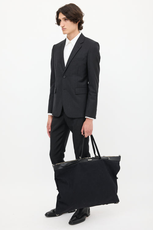 Saint Laurent Black Canvas & Leather Flat Shop Bag