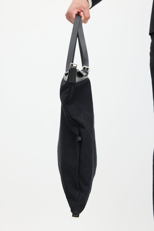 Saint Laurent Black Canvas & Leather Flat Shop Bag