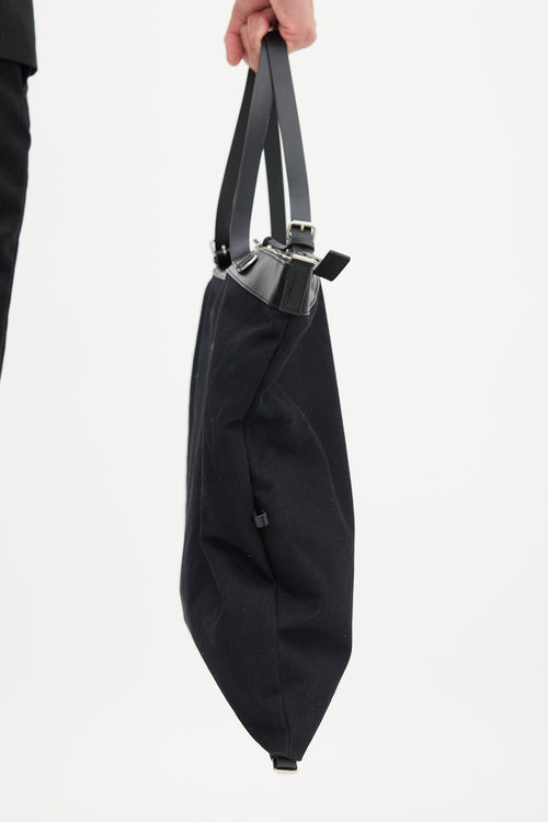 Saint Laurent Black Canvas & Leather Flat Shop Bag