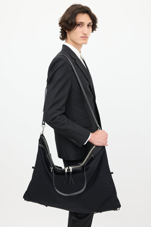 Saint Laurent Black Canvas & Leather Flat Shop Bag