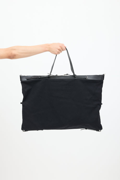 Saint Laurent Black Canvas & Leather Flat Shop Bag