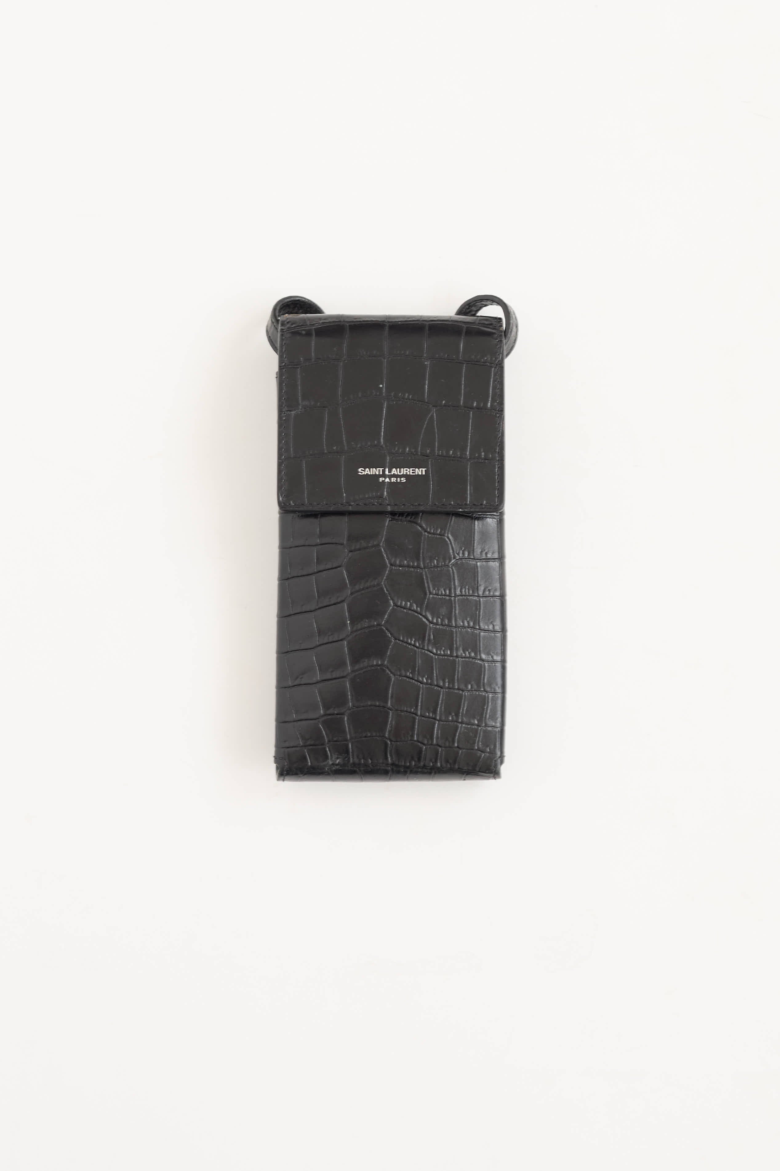 Saint Laurent Embossed Leather Phone Holder