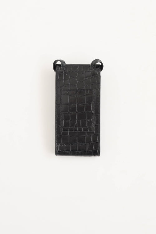 Saint Laurent Embossed Leather Phone Holder