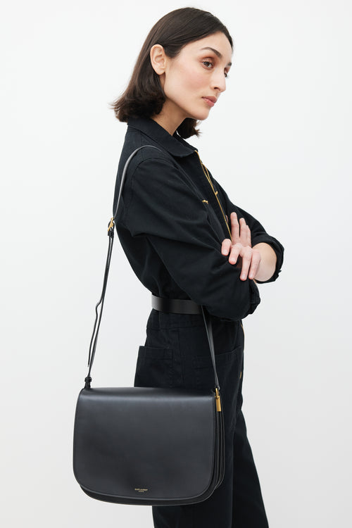 Saint Laurent Black & Gold Leather Saddle Bag