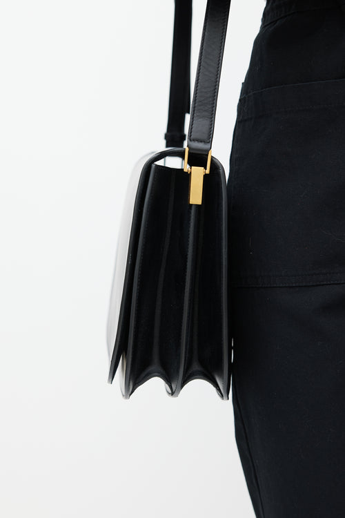 Saint Laurent Black & Gold Leather Saddle Bag