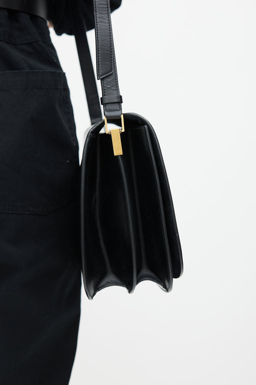 Saint Laurent Black & Gold Leather Saddle Bag