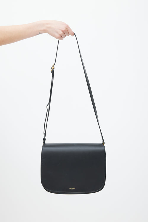 Saint Laurent Black & Gold Leather Saddle Bag
