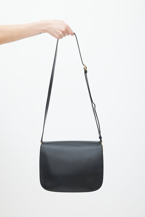 Saint Laurent Black & Gold Leather Saddle Bag