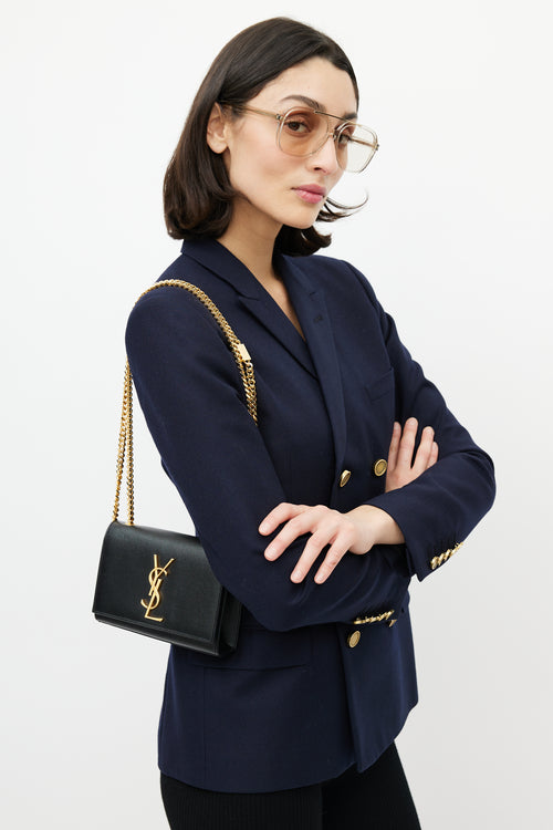 Saint Laurent Black & Gold Classic Kate Leather Bag