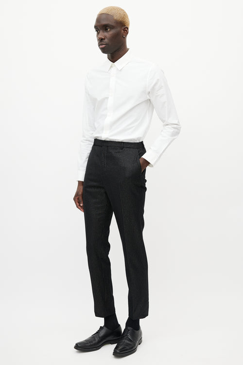 Saint Laurent Black & Gold Metallic Wool Striped Trouser