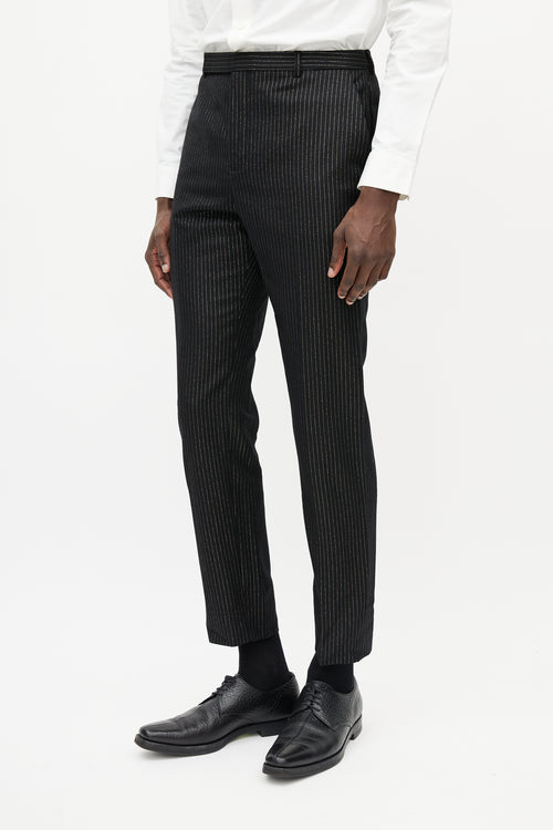 Saint Laurent Black & Gold Metallic Wool Striped Trouser